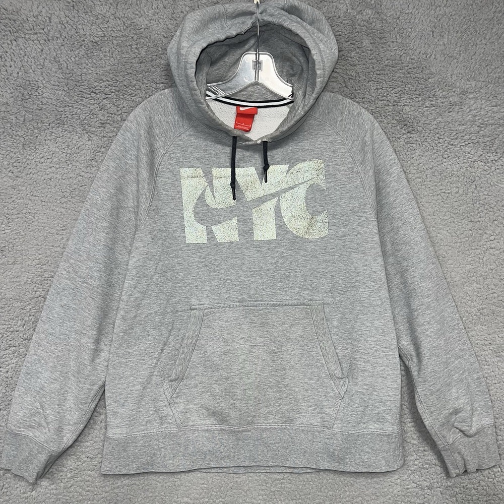 VTG Nike New York City NYC Hoodie Men's Sz L Gray Center Swoosh Red Tag Pullover